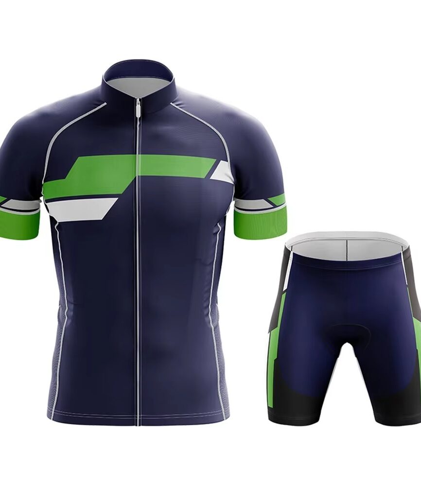 Custom Men's Cycling Jersey & Padded Shorts Set – Navy Blue & Green Performance Cycling Kit