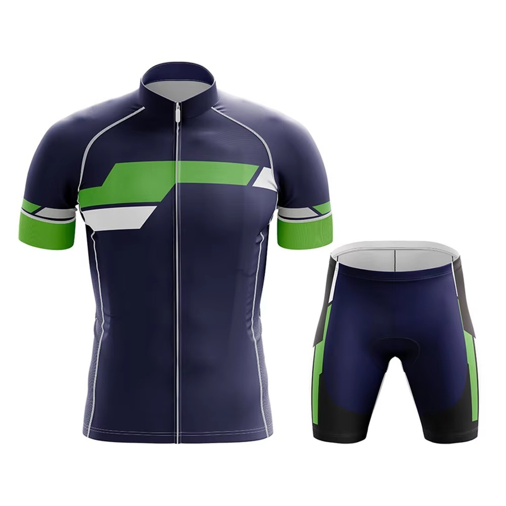 Custom Men's Cycling Jersey & Padded Shorts Set – Navy Blue & Green Performance Cycling Kit
