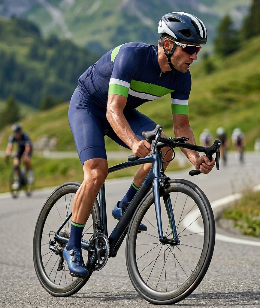 custom-mens-cycling-jersey-padded-shorts-set-navy-blue-green-performance-cycling-kit