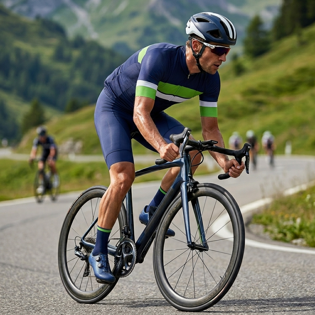 Custom Men's Cycling Jersey & Padded Shorts Set – Navy Blue & Green Performance Cycling Kit
